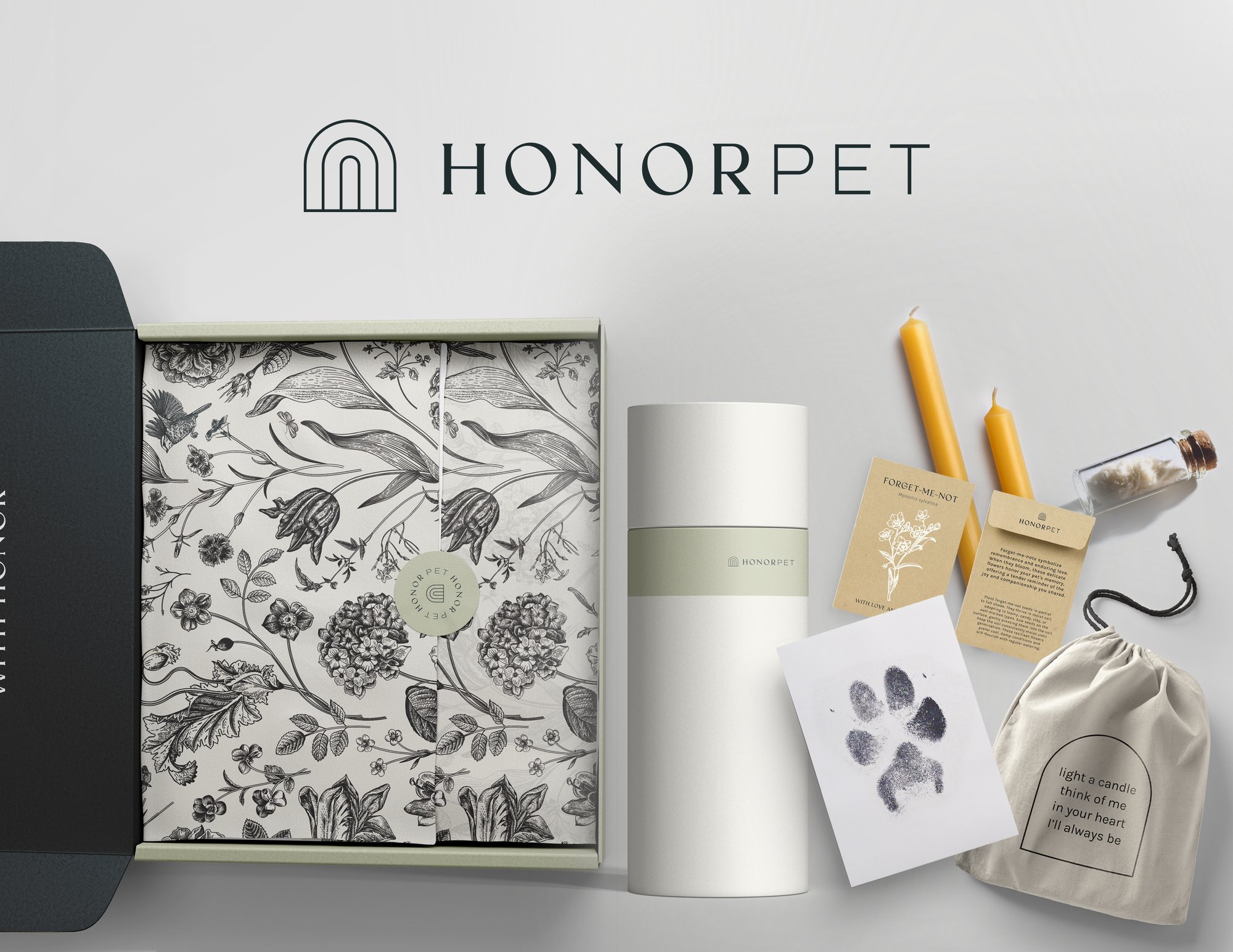 Our standard Honor Box is filled with thoughtfully-curated memorial items, ensuring a pet’s return home feels as special as the love that was shared.